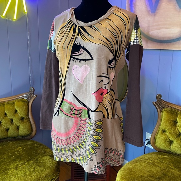 Vintage Y2K Rhinestone Pop Art Custo Barcelona Style Mini Dress Size Medium - Picture 2 of 10